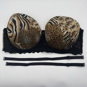 Amoureuse 46C Bra Leopard Lace Underwire Strapless & Multi-Way Straps Shimmer